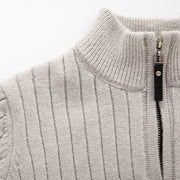 Men's Ribbed Knit Quarter Zip Sweater, Mock Neck Winter Pullover