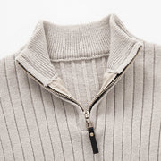 Men's Ribbed Knit Quarter Zip Sweater, Mock Neck Winter Pullover