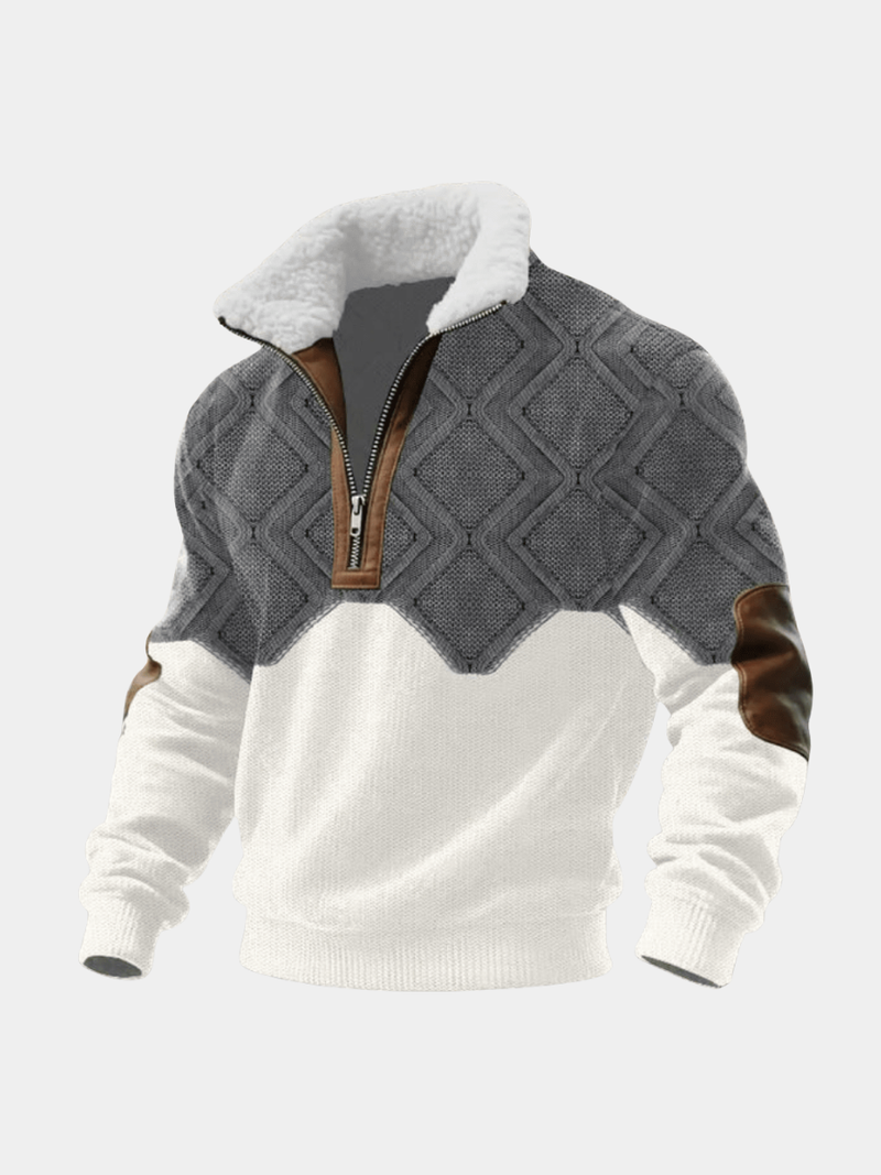 Men's Fleece Lined Quarter Zip Sweatshirt with Sherpa Collar and Suede Effect Trim