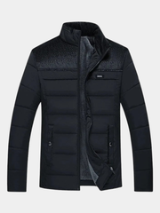 Men's Fleece Lined Padded Jacket, Insulated Stand Collar Winter Coat
