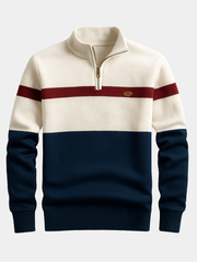 Men's Color Block Quarter Zip Sweater, Fine Knit Mock Neck Pullover