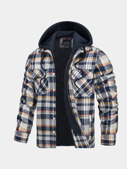Men's Plaid Flannel Shirt Jacket, Quilted Lined Hooded Winter Jacket