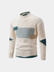 Men's Color Block Ribbed Knit Sweater, Mock Neck Winter Pullover