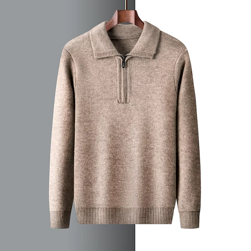 Men's Fine Knit Quarter Zip Sweater, Collared Winter Pullover — view 2