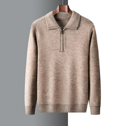 Men's Fine Knit Quarter Zip Sweater, Collared Winter Pullover