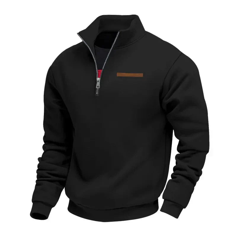 Men's Fleece Quarter Zip Sweatshirt, Stand Collar Winter Pullover — view 2