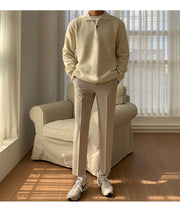 Men's Knit Polo Sweater, Button Collar Winter Pullover