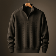 Men's Cable Knit Quarter Zip Sweater, Mock Neck Winter Pullover
