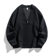 Men's Waffle Knit Zip Up Jacket, Lined V-Neck Cardigan Jacket