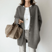 Women's Longline Brushed Knit Cardigan, Button Front Oversized Winter Sweater
