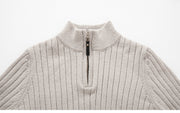 Men's Ribbed Knit Quarter Zip Sweater, Mock Neck Winter Pullover