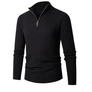 Men's Ribbed Knit Quarter Zip Sweater, Mock Neck Winter Pullover