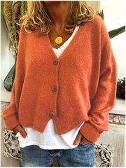 Women's Brushed Soft Knit Cardigan, Three Button V-Neck Relaxed Sweater