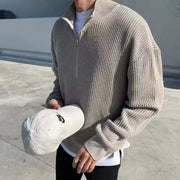 Men's Chunky Ribbed Knit Quarter Zip Sweater, Oversized Winter Pullover