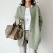 Women's Longline Brushed Knit Cardigan, Button Front Oversized Winter Sweater
