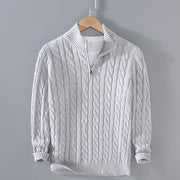 Men's Cotton Cable Knit Quarter Zip Sweater, Ribbed Winter Pullover