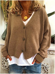 Women's Brushed Soft Knit Cardigan, Three Button V-Neck Relaxed Sweater