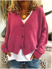 Women's Brushed Soft Knit Cardigan, Three Button V-Neck Relaxed Sweater