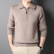 Men's Fine Knit Quarter Zip Sweater, Collared Winter Pullover