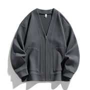 Men's Waffle Knit Zip Up Jacket, Lined V-Neck Cardigan Jacket