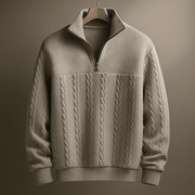 Men's Cable Knit Quarter Zip Sweater, Mock Neck Winter Pullover