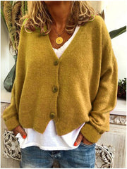 Women's Brushed Soft Knit Cardigan, Three Button V-Neck Relaxed Sweater