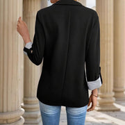 Women's Open Front Blazer, Notch Lapel Roll Sleeve Office Jacket