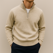 Men's Knit Quarter Zip Sweater, Mock Neck Ribbed Trim Winter Pullover