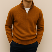 Men's Cotton Blend Quarter Zip Sweater, Stand Collar Pullover – Darkgrey