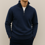 Men's Knit Quarter Zip Sweater, Mock Neck Ribbed Trim Winter Pullover