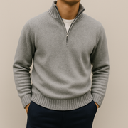 Men's Knit Quarter Zip Sweater, Mock Neck Ribbed Trim Winter Pullover
