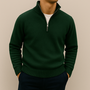 Men's Knit Quarter Zip Sweater, Mock Neck Ribbed Trim Winter Pullover
