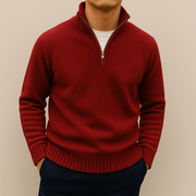 Men's Knit Quarter Zip Sweater, Mock Neck Ribbed Trim Winter Pullover
