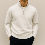 Men's Knit Quarter Zip Sweater, Mock Neck Ribbed Trim Winter Pullover