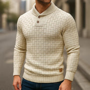 Men's Textured Knit Sweater, Button Collar Winter Pullover
