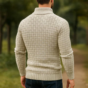 Men's Textured Knit Sweater, Button Collar Winter Pullover