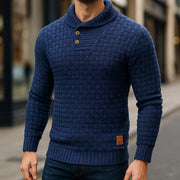 Men's Textured Knit Sweater, Button Collar Winter Pullover