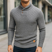Men's Textured Knit Sweater, Button Collar Winter Pullover