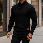 Men's Textured Knit Sweater, Button Collar Winter Pullover