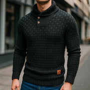 Men's Textured Knit Sweater, Button Collar Winter Pullover