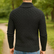 Men's Textured Knit Sweater, Button Collar Winter Pullover