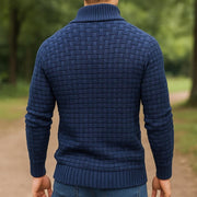 Men's Textured Knit Sweater, Button Collar Winter Pullover