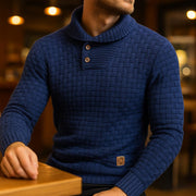 Men's Textured Knit Sweater, Button Collar Winter Pullover