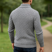 Men's Textured Knit Sweater, Button Collar Winter Pullover