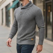 Men's Textured Knit Sweater, Button Collar Winter Pullover