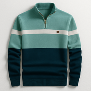 Men's Color Block Quarter Zip Sweater, Fine Knit Mock Neck Pullover