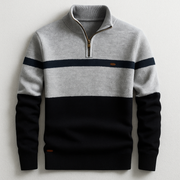 Men's Color Block Quarter Zip Sweater, Fine Knit Mock Neck Pullover