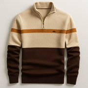 Men's Color Block Quarter Zip Sweater, Fine Knit Mock Neck Pullover