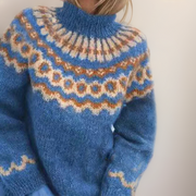Women's Chunky Brushed Fair Isle Sweater, Mock Neck Oversized Winter Pullover