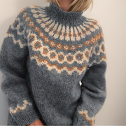 Women's Chunky Brushed Fair Isle Sweater, Mock Neck Oversized Winter Pullover